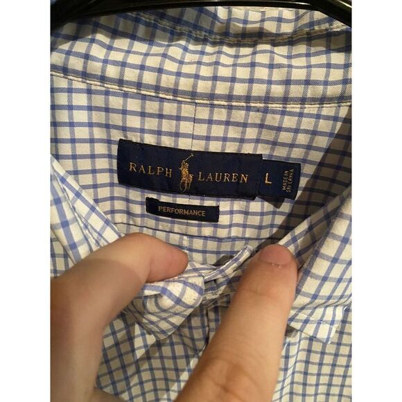 Polo Ralph Lauren Performance Long Sleeve Button Down White Blue Plaid Large - Picture 3 of 7